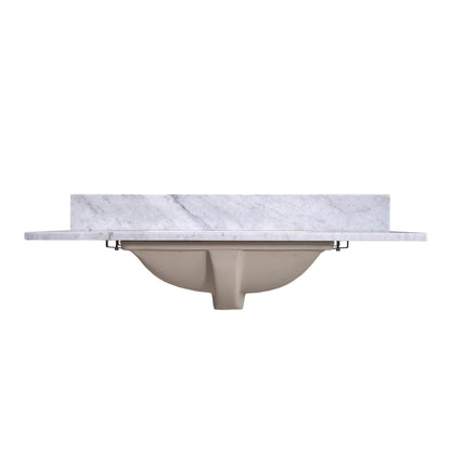 36" x 22" x 0.75" Carrara White Marble Top - 4" Backsplash, Single (Center) Rectangle Ceramic Sink (8"-spread)