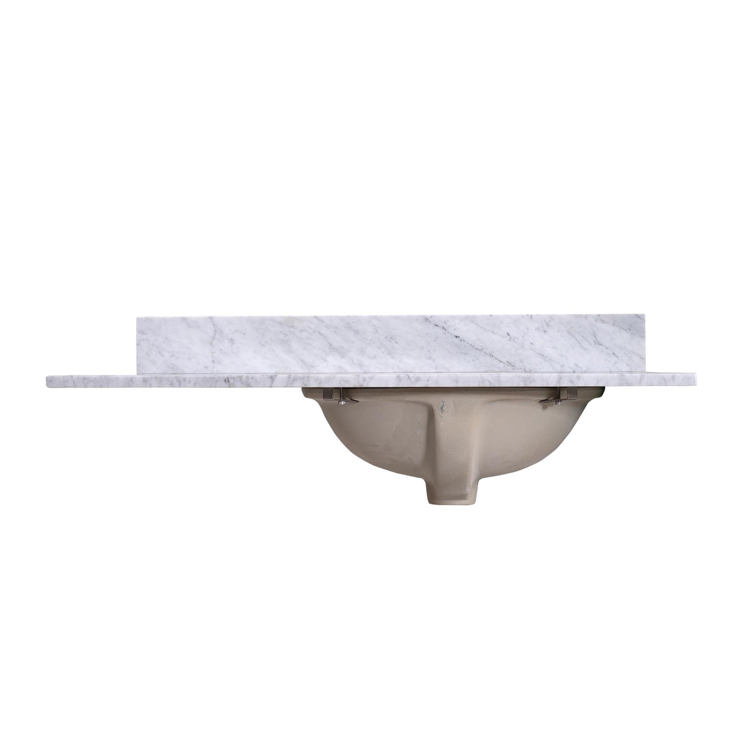 36" x 22" x 0.75" Carrara White Marble Top - 4" Backsplash, Single (Right) Oval Ceramic Sink (8"-spread)