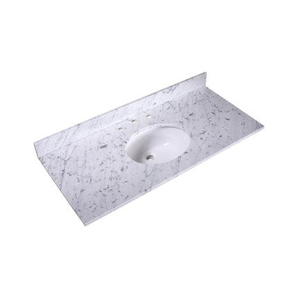 48" x 22" x 0.75" Carrara White Marble Top - 4" Backsplash, Single Oval Ceramic Sink (8" spread)