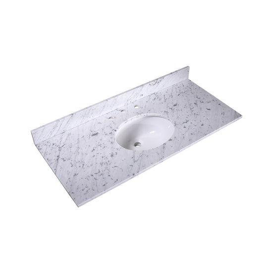 48" x 22" x 0.75" Carrara White Marble Top - 4" Backsplash, Single Oval Ceramic Sink (8" spread)