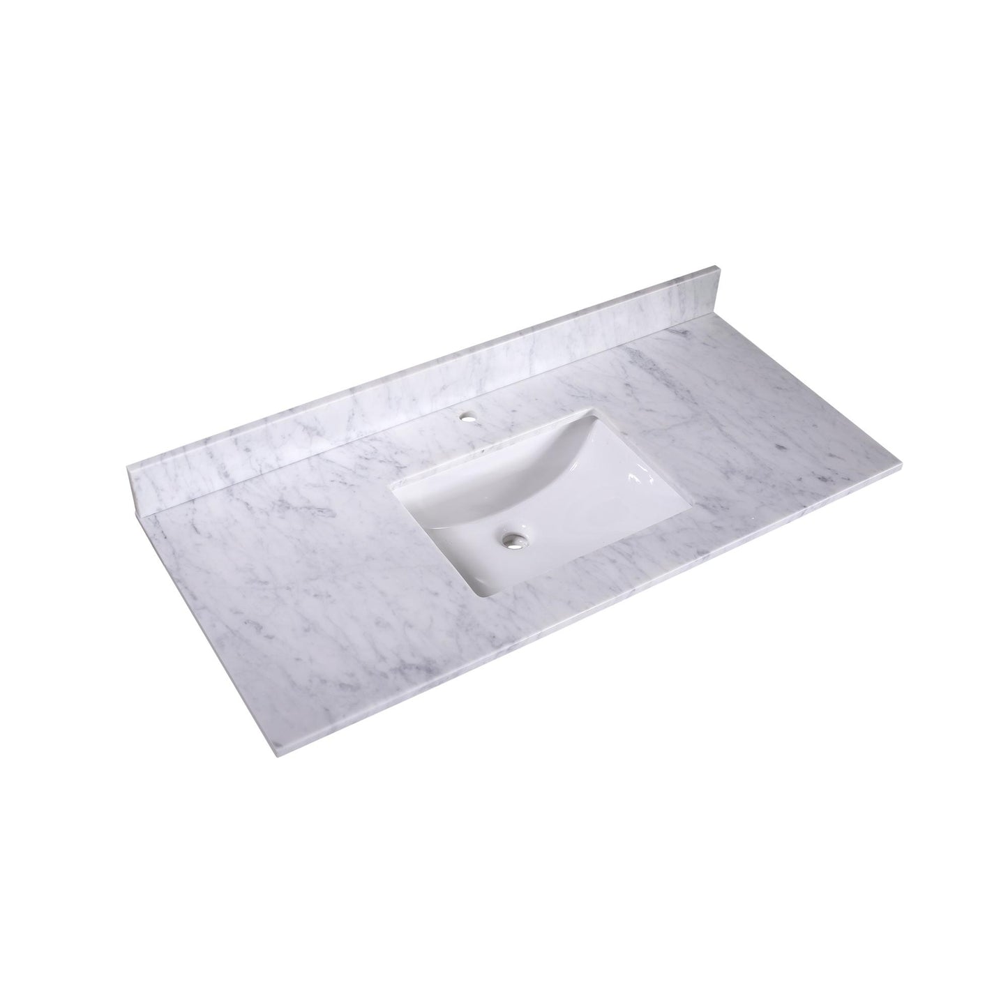 48" x 22" x 0.75" Carrara White Marble Top - 4" Backsplash, Single Rectangle Ceramic Sink (1-hole)
