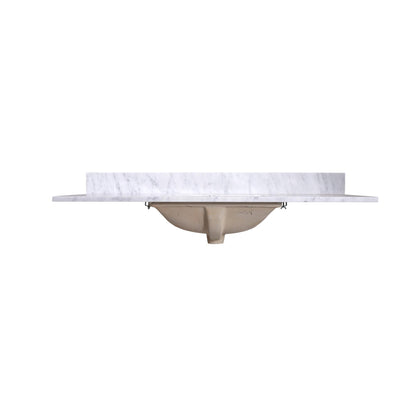 48" x 22" x 0.75" Carrara White Marble Top - 4" Backsplash, Single Rectangle Ceramic Sink (1-hole)