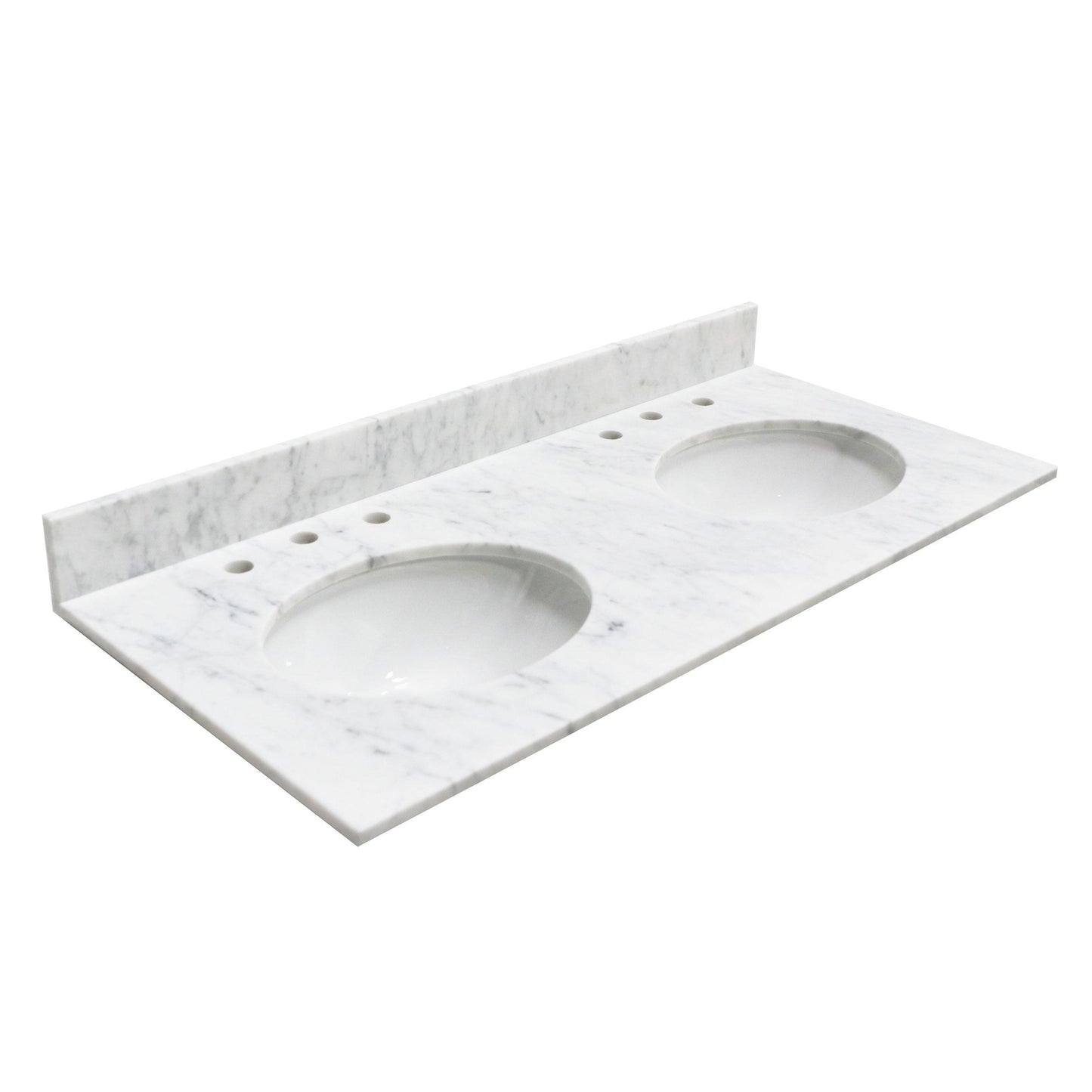 48" x 22" x 0.75" Carrara White Marble Top - 4" Backsplash, Double Oval Ceramic Sink (8" spread)