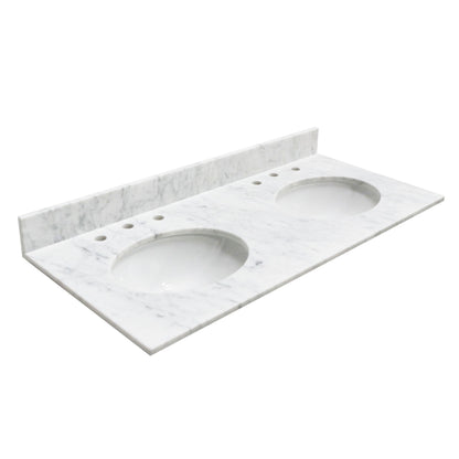 48" x 22" x 0.75" Carrara White Marble Top - 4" Backsplash, Double Oval Ceramic Sink (8" spread)