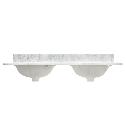 48" x 22" x 0.75" Carrara White Marble Top - 4" Backsplash, Double Oval Ceramic Sink (8" spread)