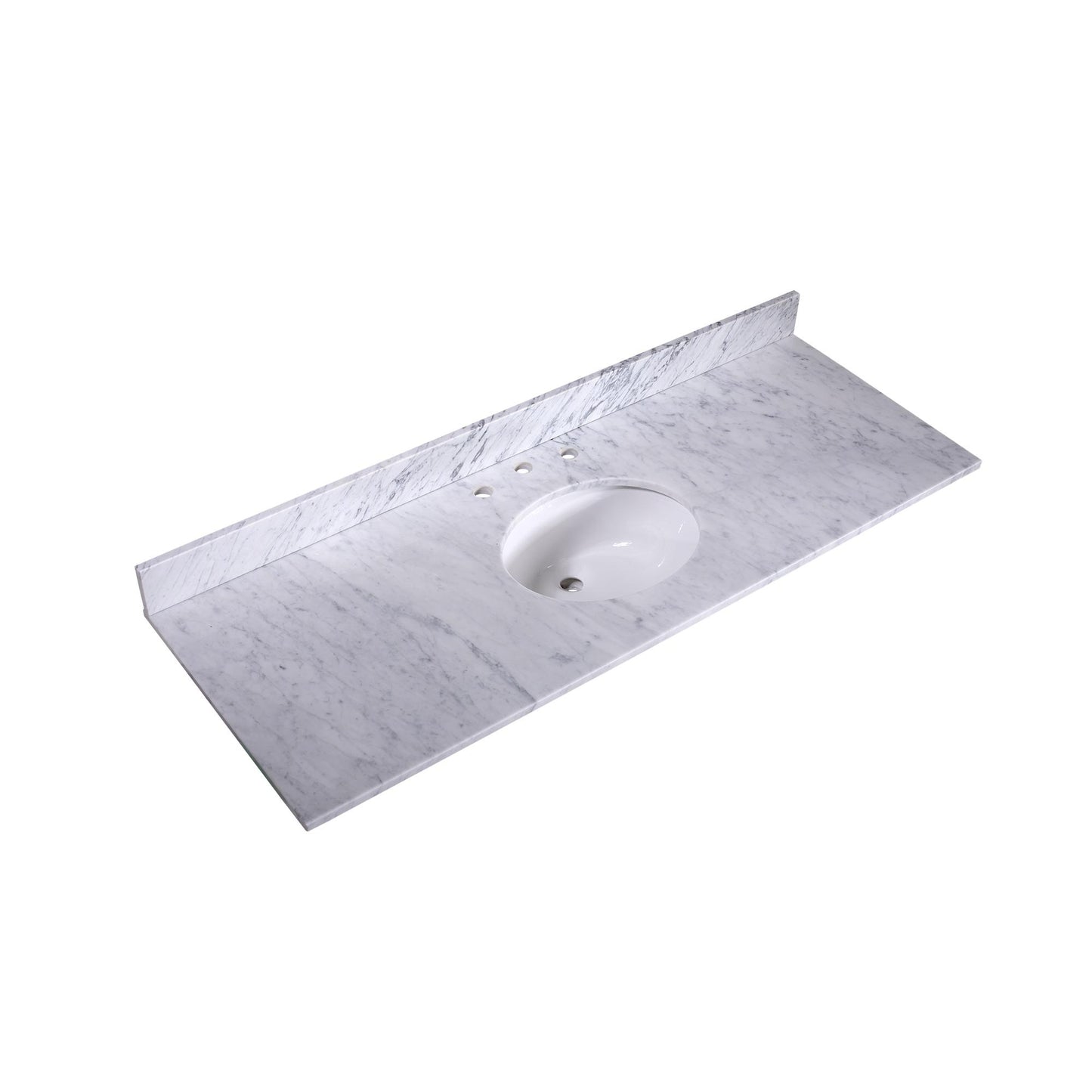 60" x 22" x 0.75" Carrara White Marble Top - 4" Backsplash, Single Oval Ceramic Sink (8" spread)