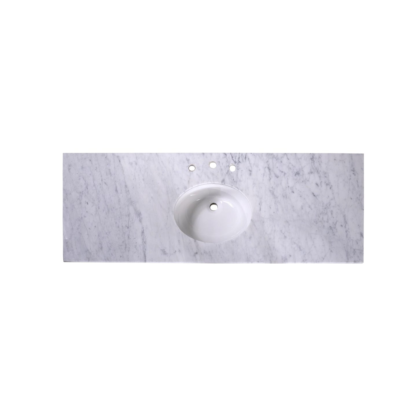 60" x 22" x 0.75" Carrara White Marble Top - 4" Backsplash, Single Oval Ceramic Sink (8" spread)