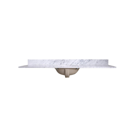 60" x 22" x 0.75" Carrara White Marble Top - 4" Backsplash, Single Oval Ceramic Sink (8" spread)