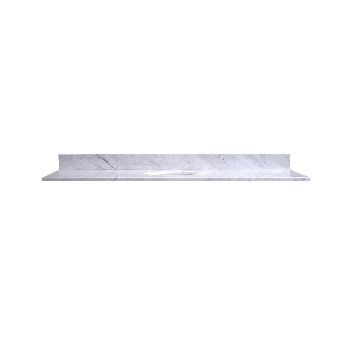 60" x 22" x 0.75" Carrara White Marble Top - 4" Backsplash, Single (Center) Oval Ceramic Sink (1-hole)