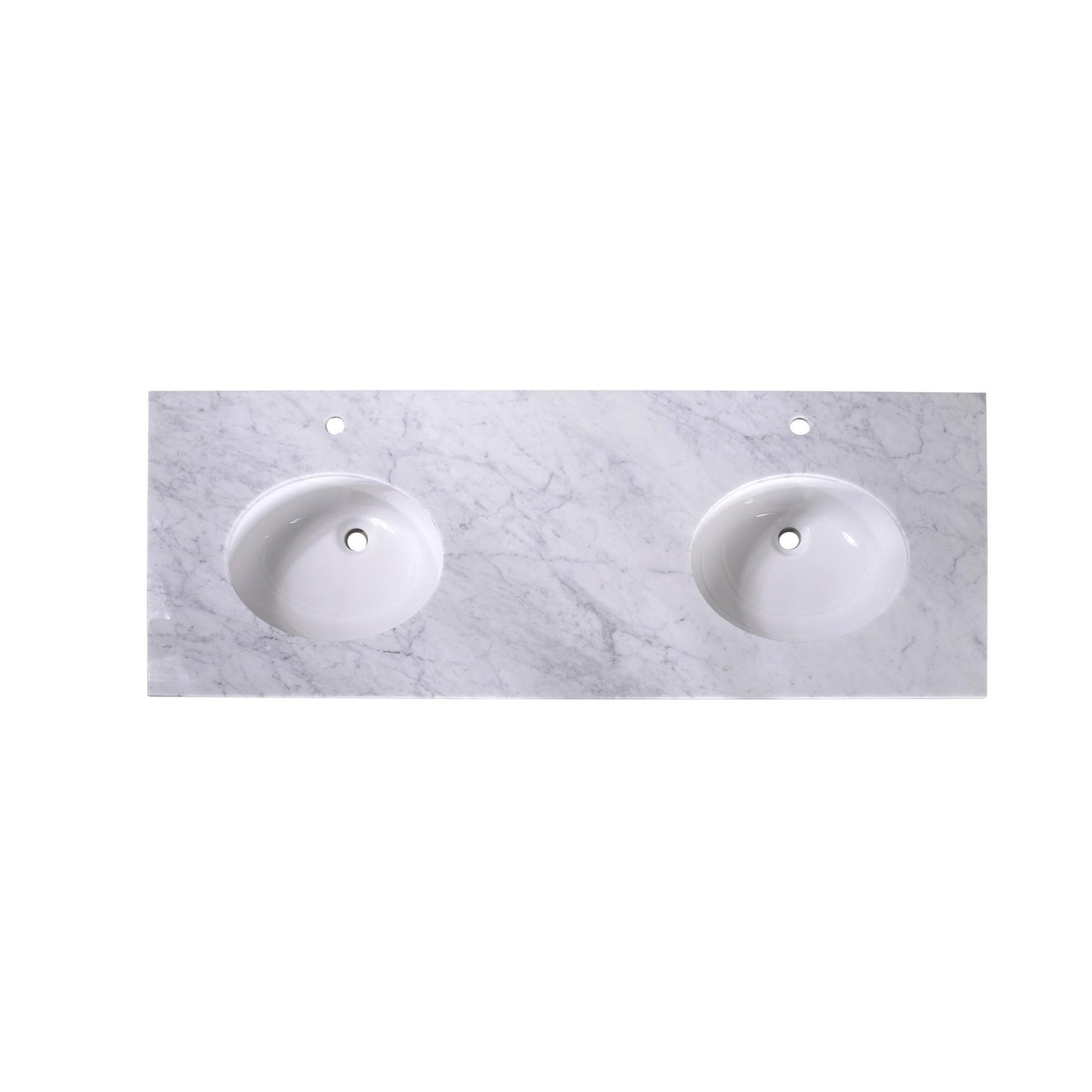 60" x 22" x 0.75" Carrara White Marble Top - 4" Backsplash, Double Oval Ceramic Sink (1-hole)