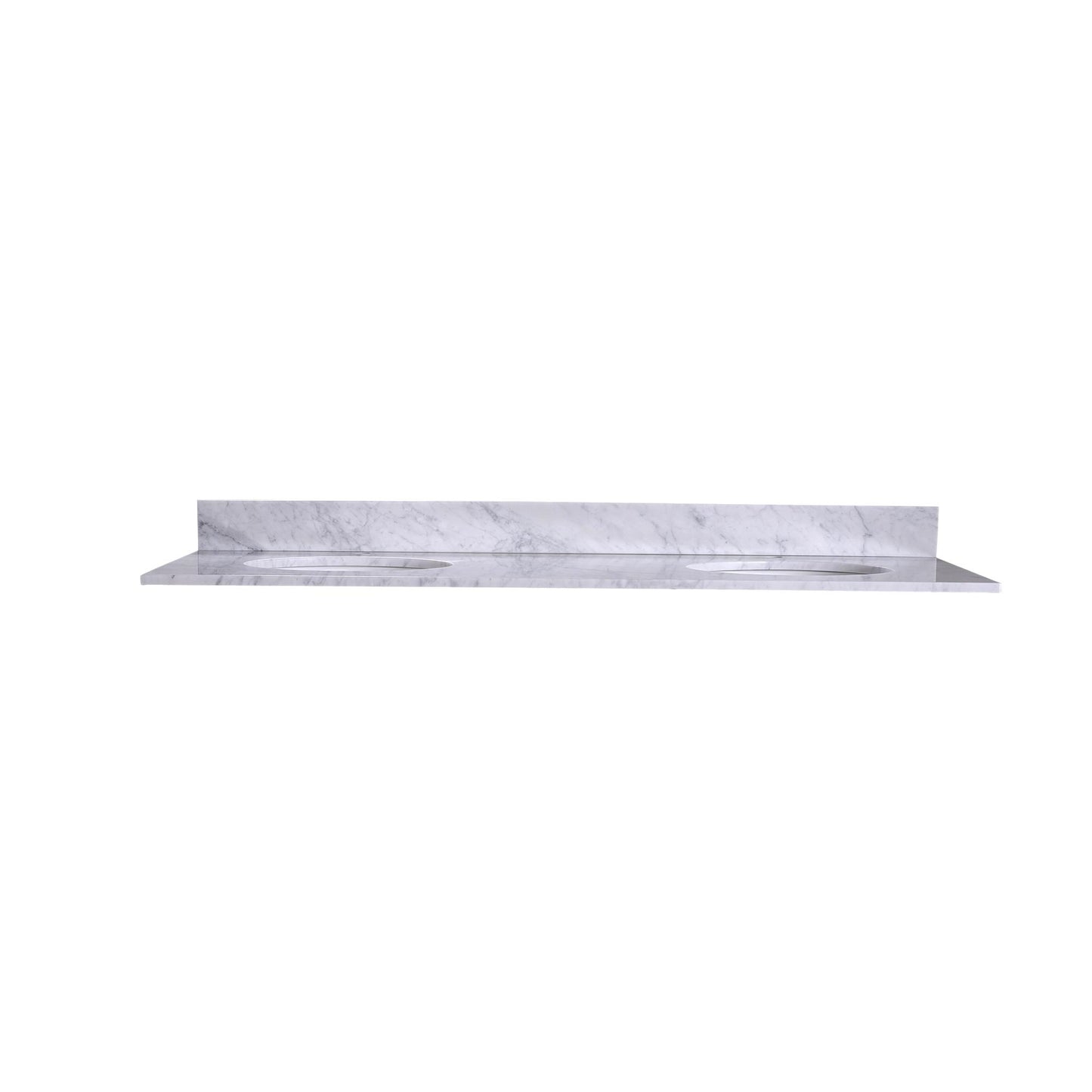 60" x 22" x 0.75" Carrara White Marble Top - 4" Backsplash, Double Oval Ceramic Sink (1-hole)
