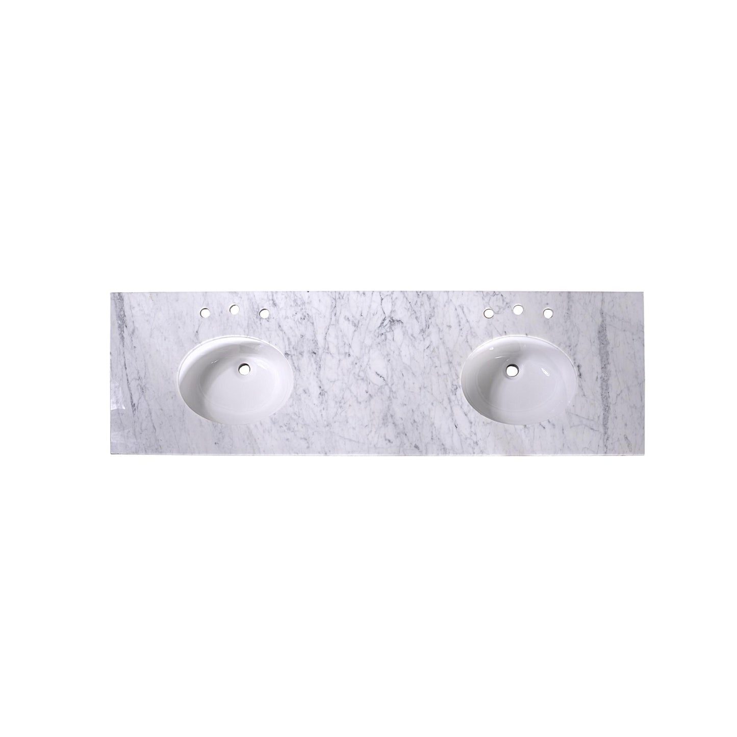 72" x 22" x 0.75" Carrara White Marble Top - 4" Backsplash, Double Oval Ceramic Sink (8" spread)
