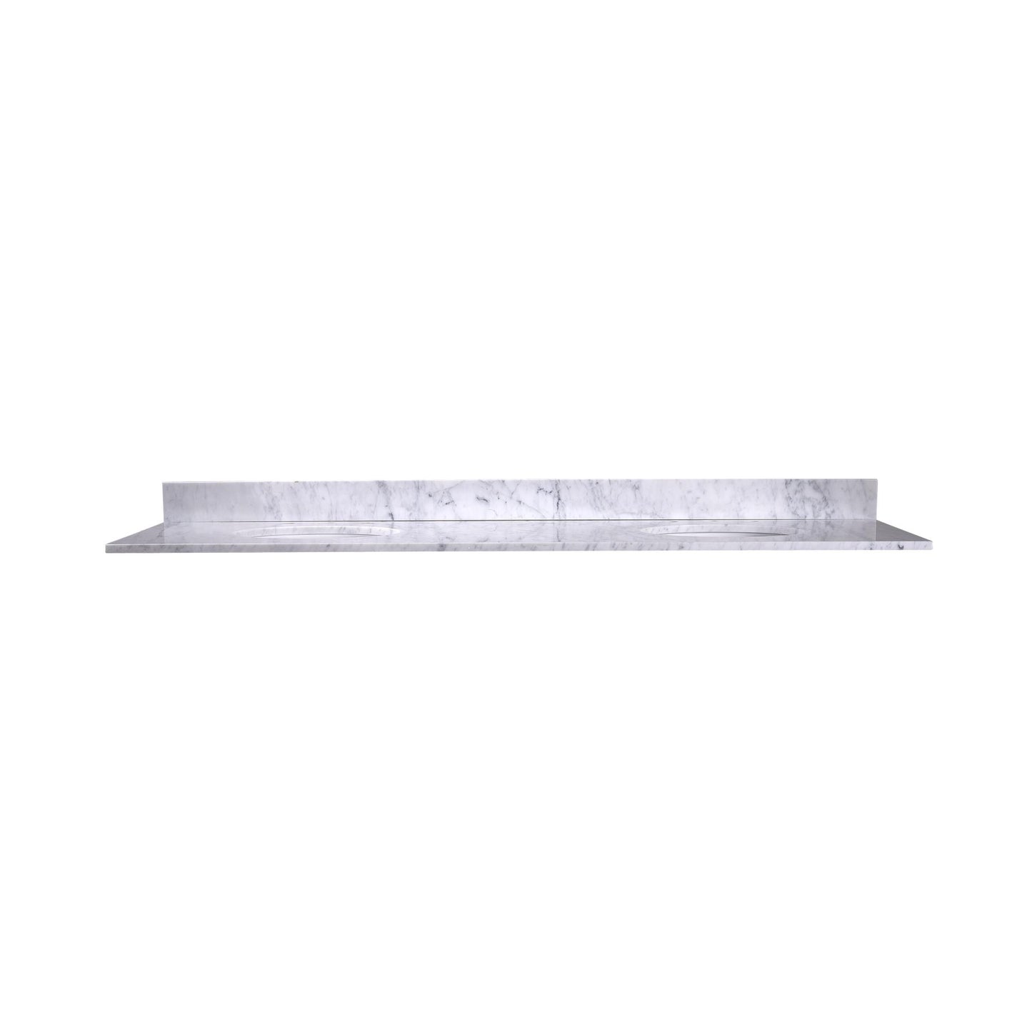 72" x 22" x 0.75" Carrara White Marble Top - 4" Backsplash, Double Oval Ceramic Sink (8" spread)