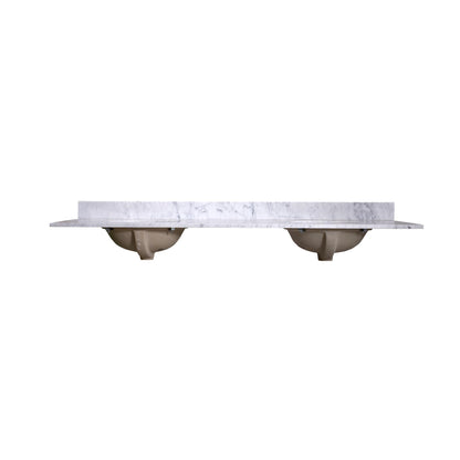 72" x 22" x 0.75" Carrara White Marble Top - 4" Backsplash, Double Oval Ceramic Sink (8" spread)