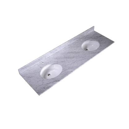 72" x 22" x 0.75" Carrara White Marble Top - 4" Backsplash, Double Oval Ceramic Sink (1-hole)