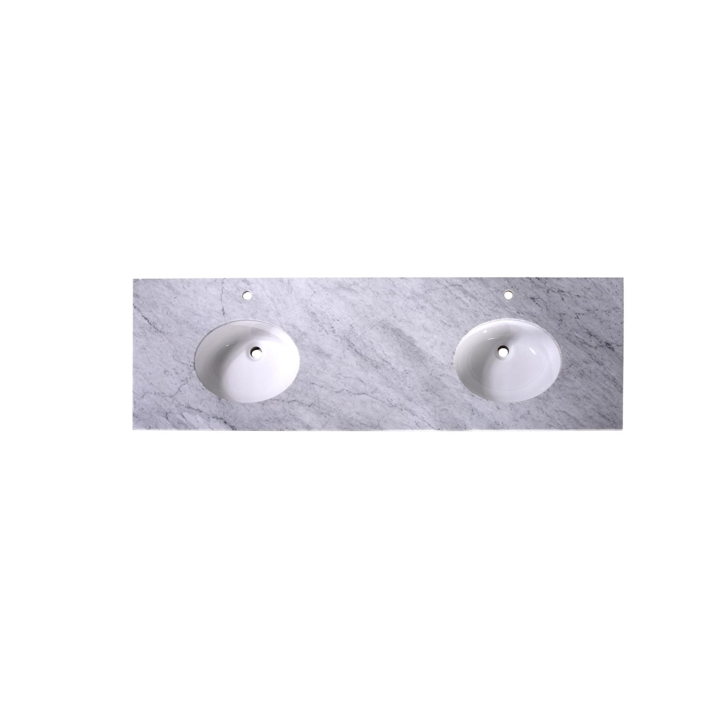 72" x 22" x 0.75" Carrara White Marble Top - 4" Backsplash, Double Oval Ceramic Sink (1-hole)