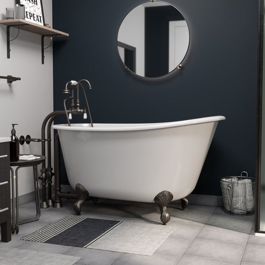 Cast Iron Swedish Slipper Tub 54" X 30" with No Faucet Drillings and Brushed Nickel Feet