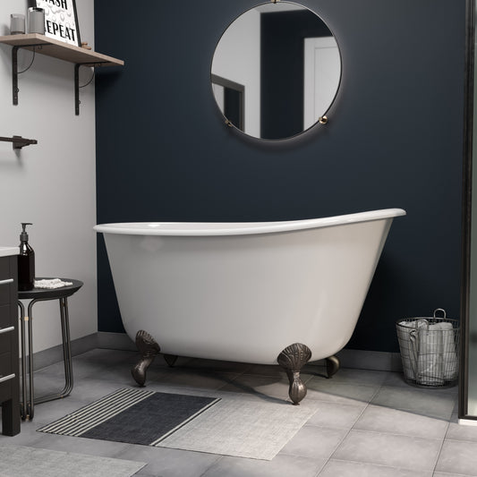 Cast Iron Swedish Slipper Tub 54" X 30" with No Faucet Drillings and Oil Rubbed Bronze Feet