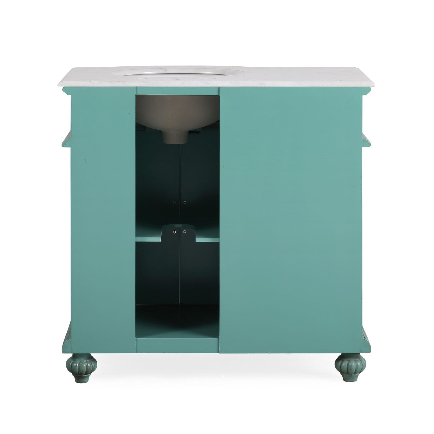 36" Single (Right) Sink Green Cabinet - Carrara White Marble Top, Ceramic Sink (3-hole)..