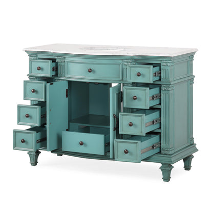 48" Single Sink Green Cabinet - Carrara White Marble Top, Ceramic Sink (3-hole)