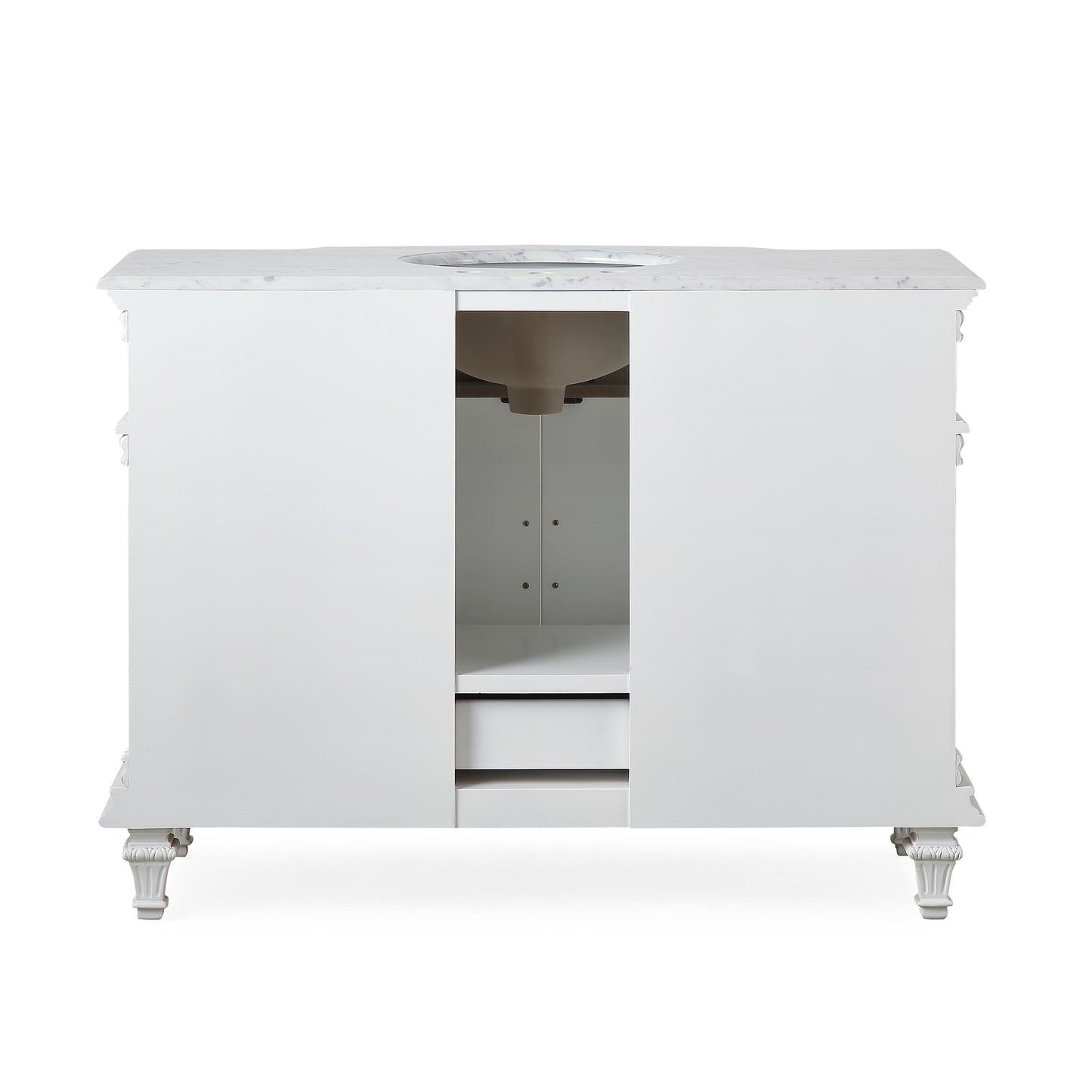 48" Single Sink White Cabinet - Carrara White Marble Top, Ceramic Sink (3-hole)
