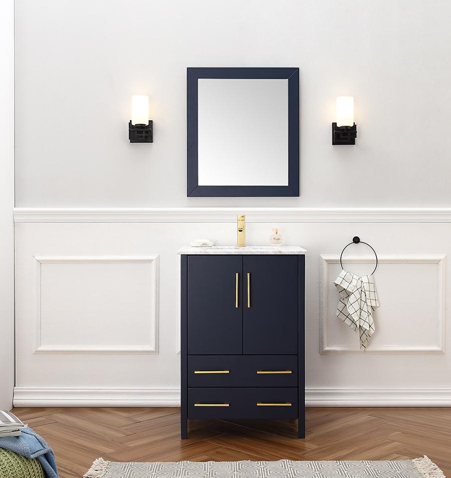 24" BLUE SOLID WOOD SINK VANITY WITH MIRROR-NO FAUCET