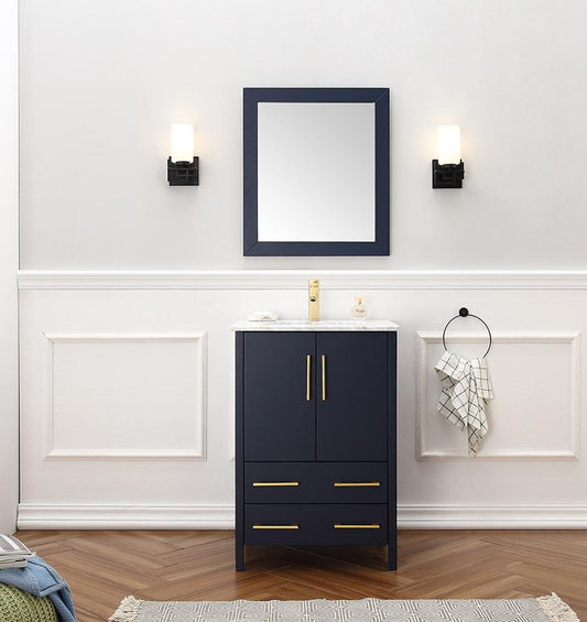 24" BLUE SOLID WOOD SINK VANITY WITH MIRROR-NO FAUCET