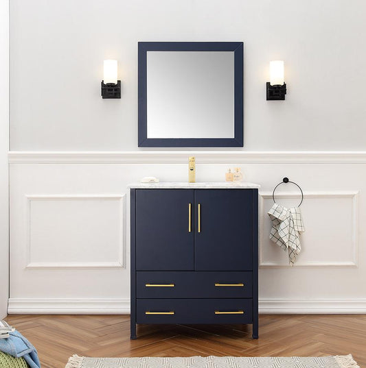 30" BLUE SOLID WOOD SINK VANITY WITH MIRROR-NO FAUCET