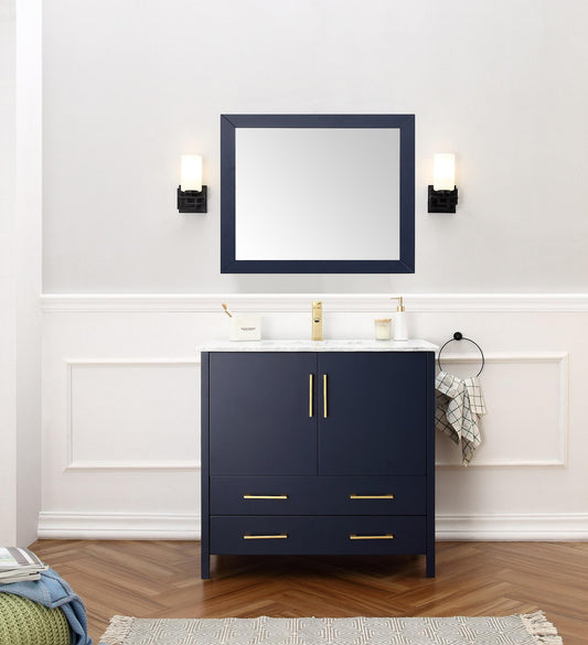 36" BLUE SOLID WOOD SINK VANITY WITH MIRROR-NO FAUCET