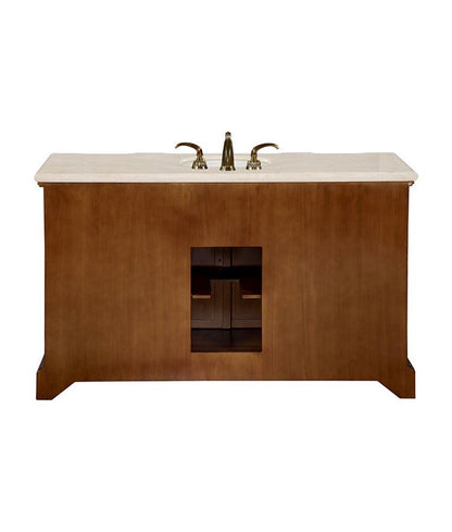 58" Single Sink Cabinet - Cream Marfil Marble Top, Under Mount, White Ceramic Sinks (3 holes)
