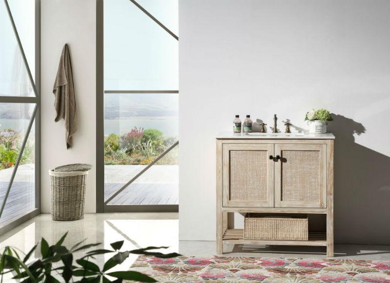 36" SOLID WOOD SINK VANITY WITH MARBLE TOP-NO FAUCET