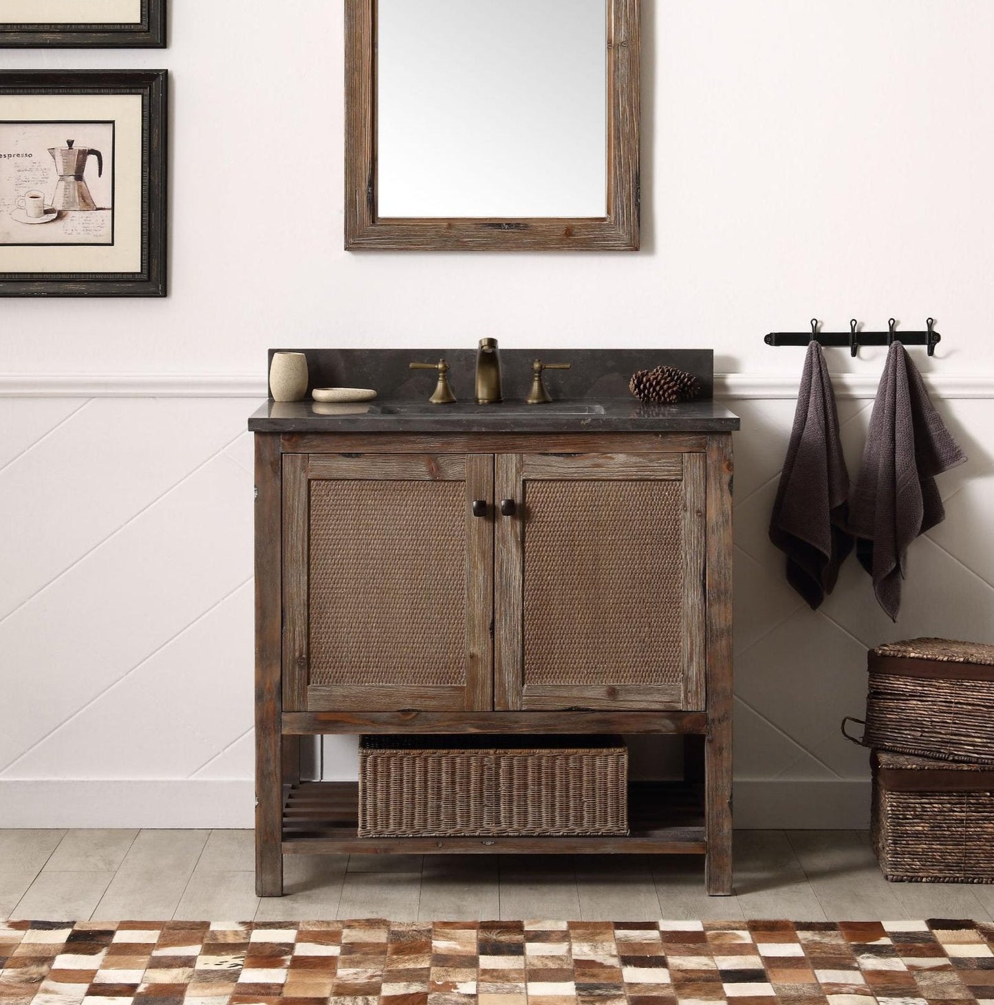 36" SOLID WOOD SINK VANITY WITH MOON STONE TOP-NO FAUCET