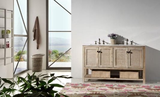 60" SOLID WOOD SINK VANITY WITH MARBLE TOP-NO FAUCET