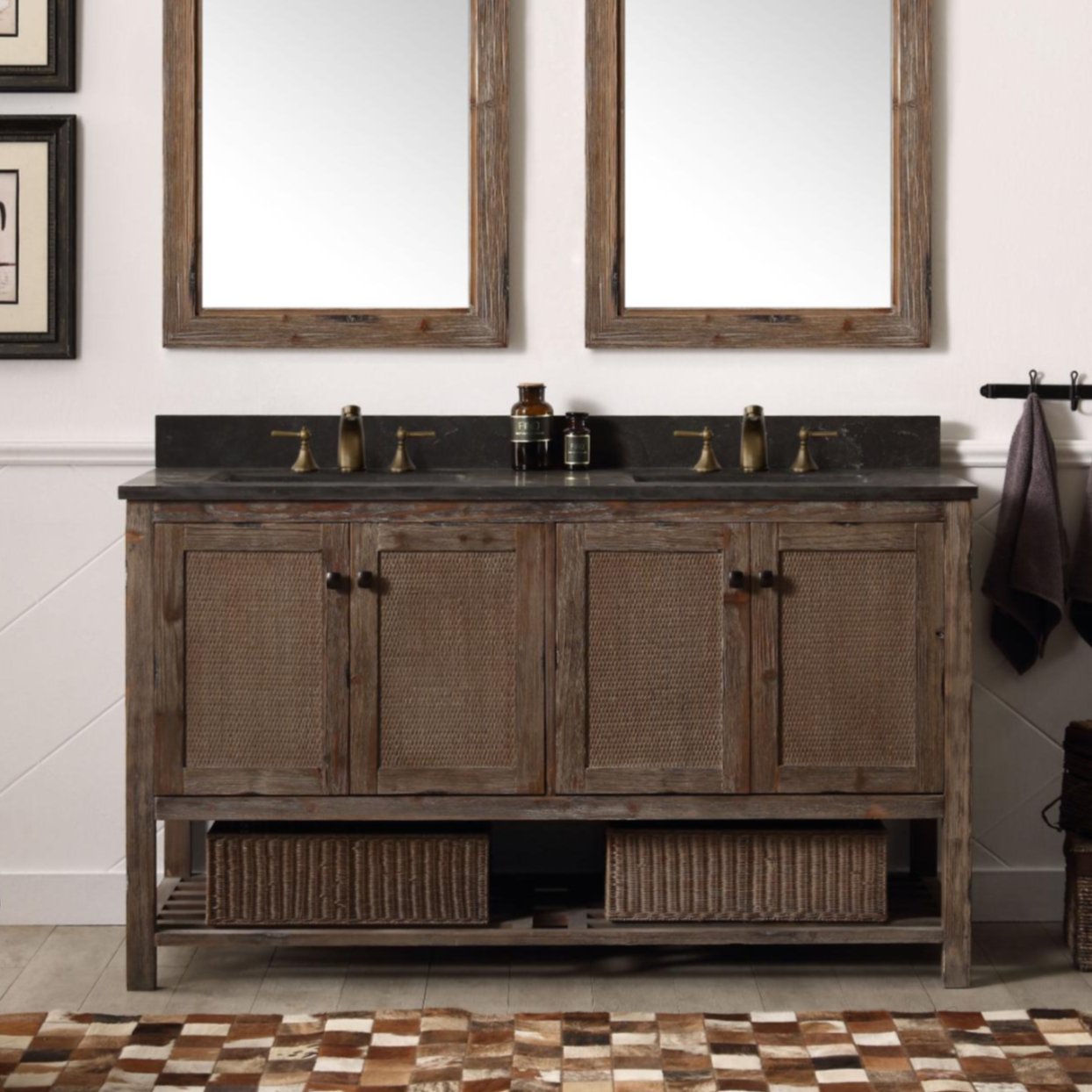 60" SOLID WOOD SINK VANITY WITH MOON STONE TOP-NO FAUCET