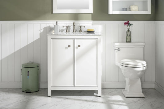 30" WHITE FINISH SINK VANITY CABINET WITH CARRARA WHITE TOP