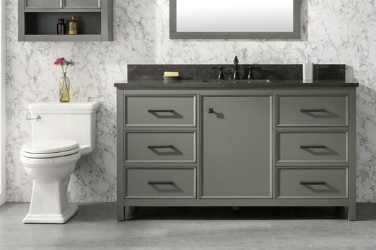60" PEWTER GREEN FINISH SINGLE SINK VANITY CABINET WITH BLUE LIME STONE TOP
