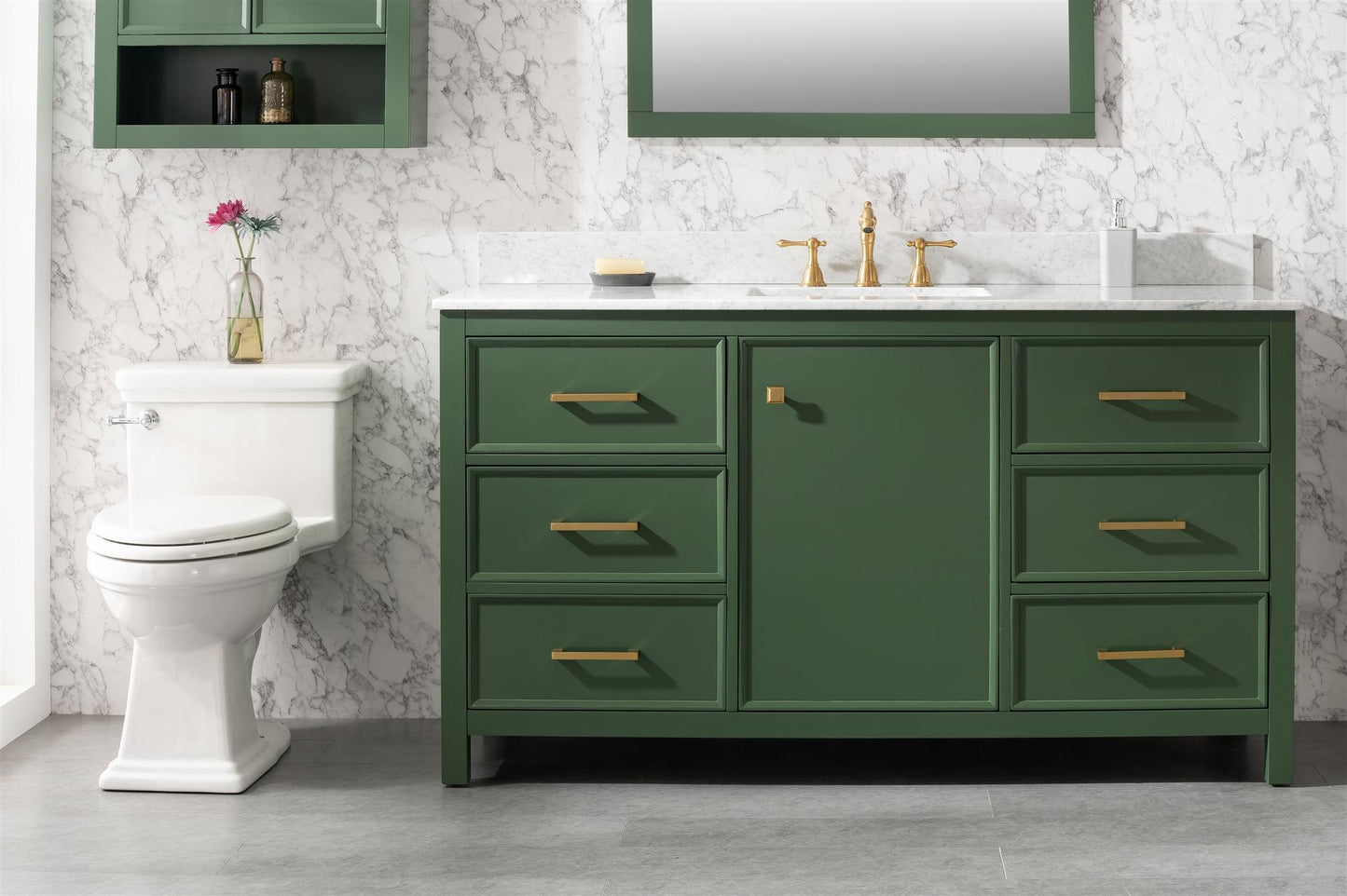 60" VOGUE GREEN FINISH SINGLE SINK VANITY CABINET WITH CARRARA WHITE TOP