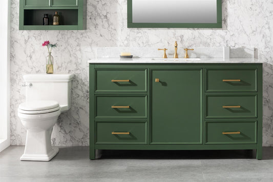 60" VOGUE GREEN FINISH SINGLE SINK VANITY CABINET WITH CARRARA WHITE TOP