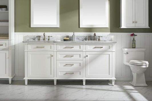 72" WHITE DOUBLE SINGLE SINK VANITY CABINET WITH CARRARA WHITE TOP