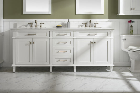 80" WHITE DOUBLE SINGLE SINK VANITY CABINET WITH CARRARA WHITE QUARTZ TOP WLF2280-CW-QZ