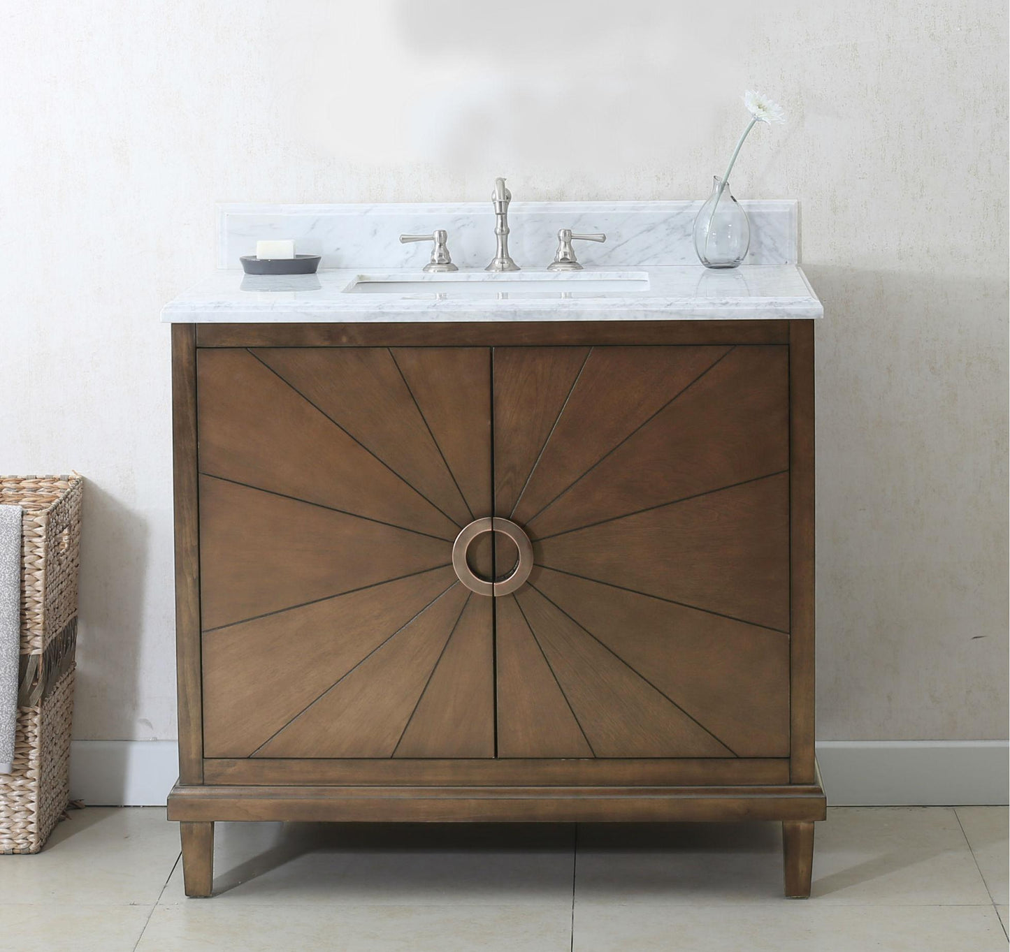 36" ANTIQUE COFFEE SINK VANITY WITH WLF7040-37 TOP, NO FAUCET