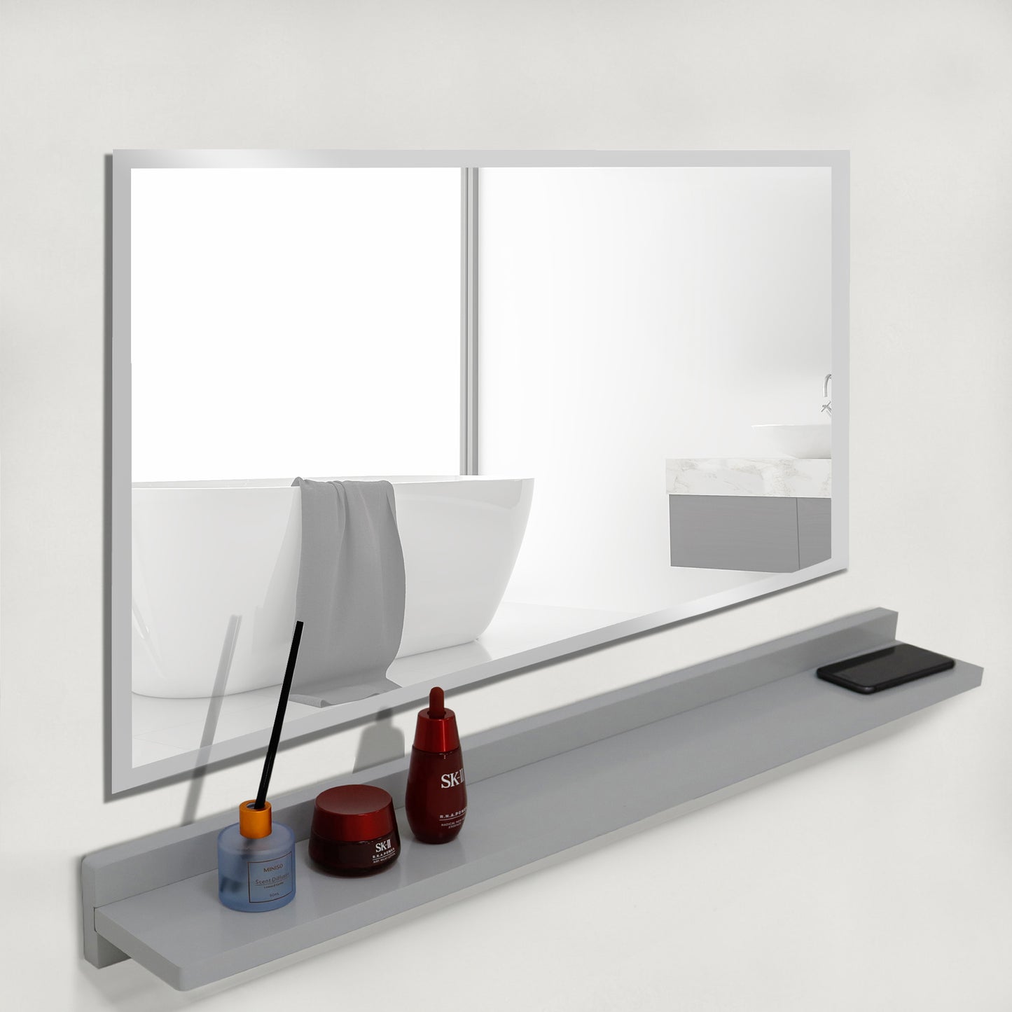 35" Wireless Charging Shelf and Frameless Mirror Set