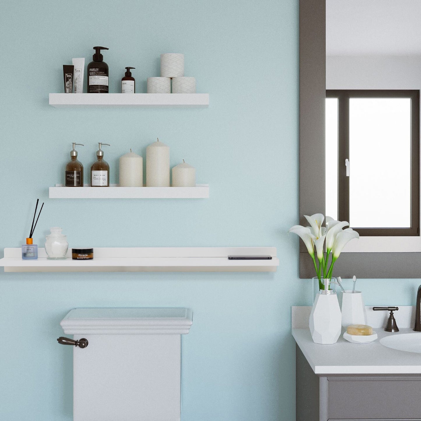 35" Wireless Charging Shelf and Frameless Mirror Set