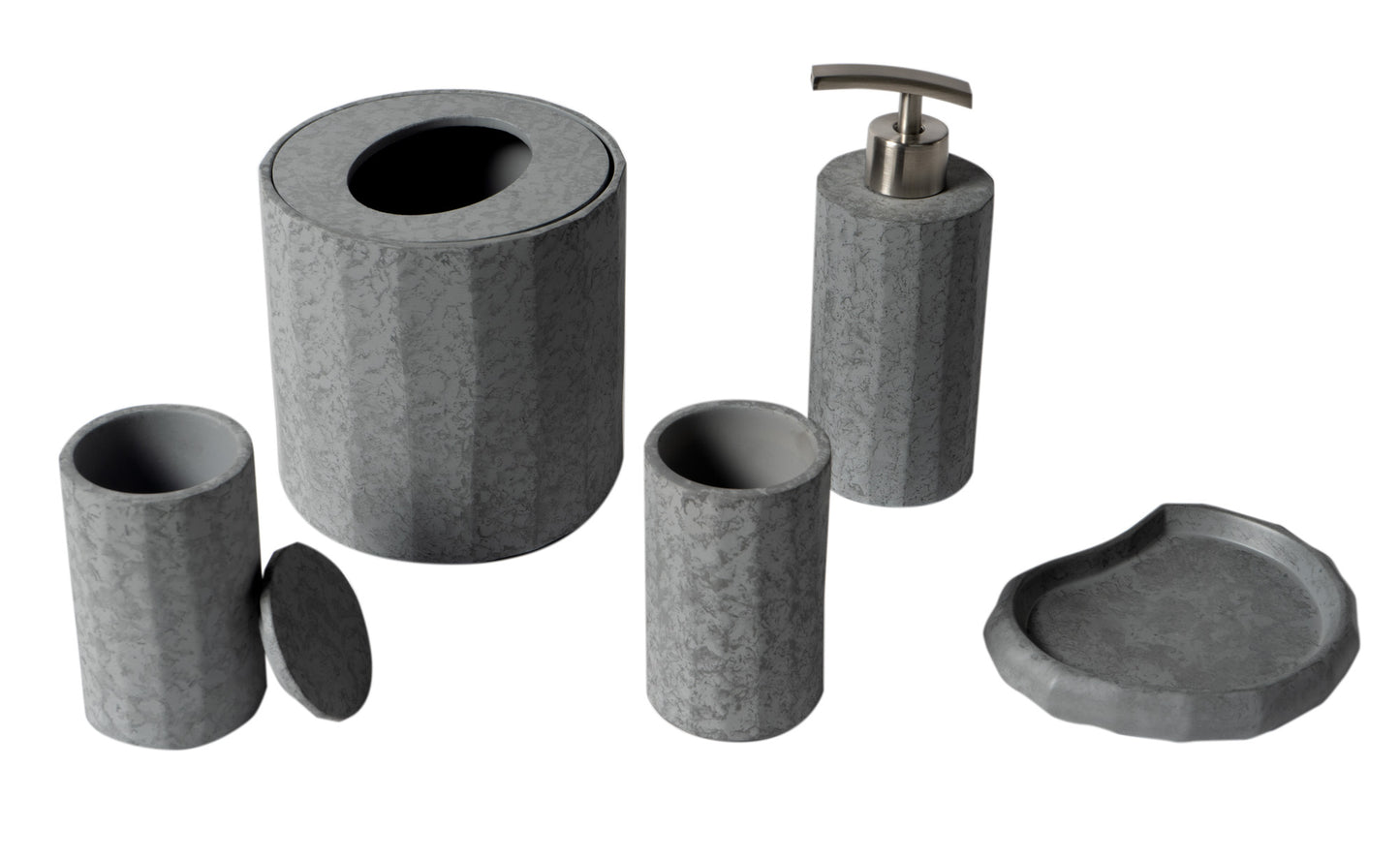 5 Piece Solid Concrete Gray Matte Bathroom Accessory Set