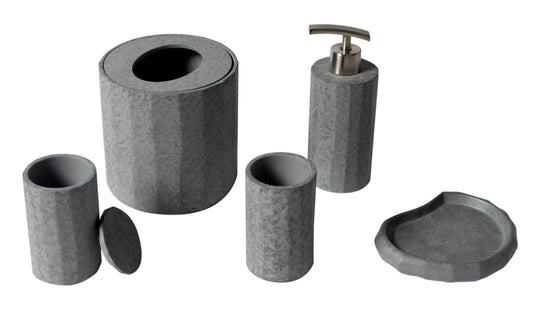 5 Piece Solid Concrete Gray Matte Bathroom Accessory Set