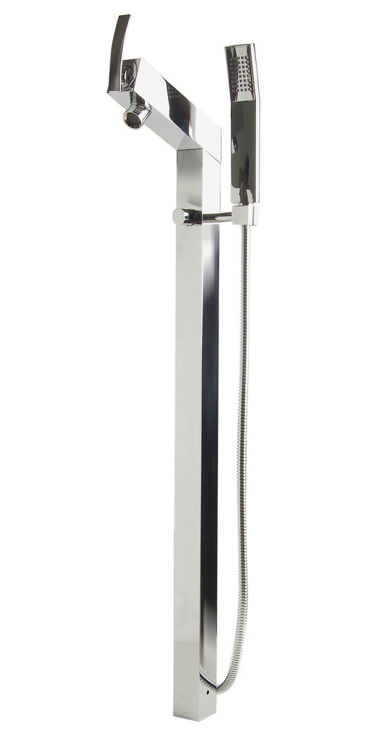 Polished Chrome Floor Mounted Tub Filler + Mixer /w additional Hand Held Shower Head