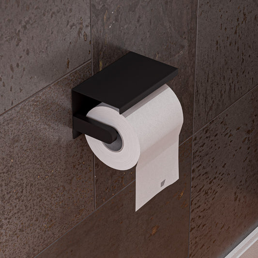 ALFI brand  Black Matte Stainless Steel Toilet Paper Holder with Shelf