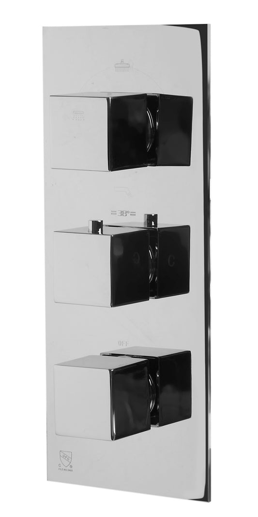 Polished Chrome Concealed 4-Way Thermostatic Valve Shower Mixer /w Square Knobs