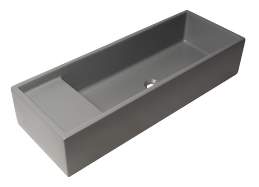 39" Grey Matte Above Mount Fireclay Bathroom Trough Sink