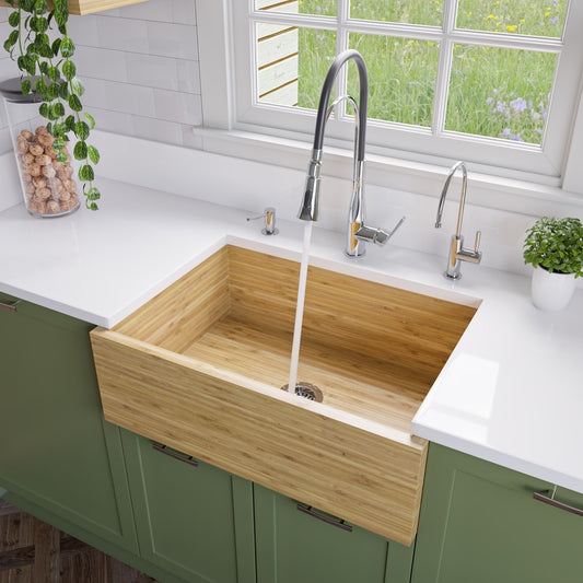 30" Single Bowl Bamboo Kitchen Farm Sink